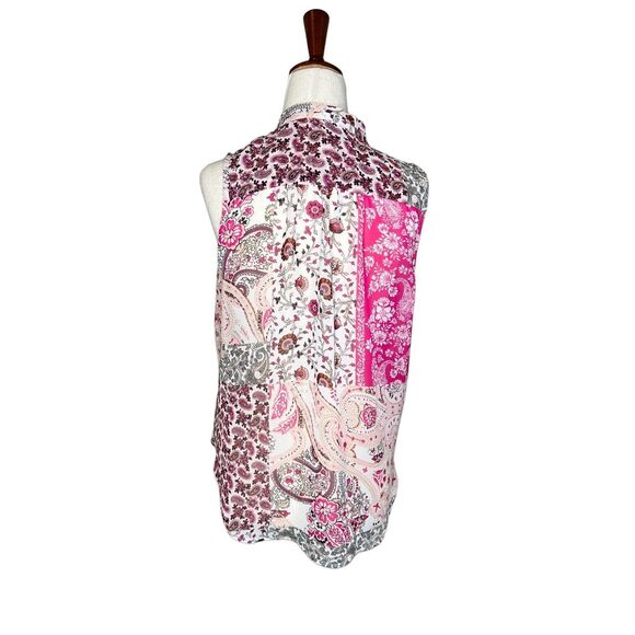 New York & Company top women’s small pink floral paisley faux wrap sleeveless - Picture 3 of 7